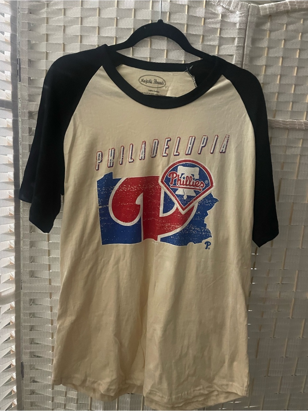Men's Raglan Short Sleeve Tee - Black/ Cream Philadelphia Graphic